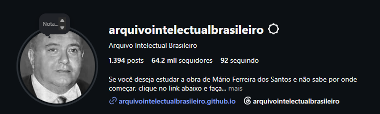 Perfil do Arquivo Intelectual Brasileiro com 64,2 mil seguidores