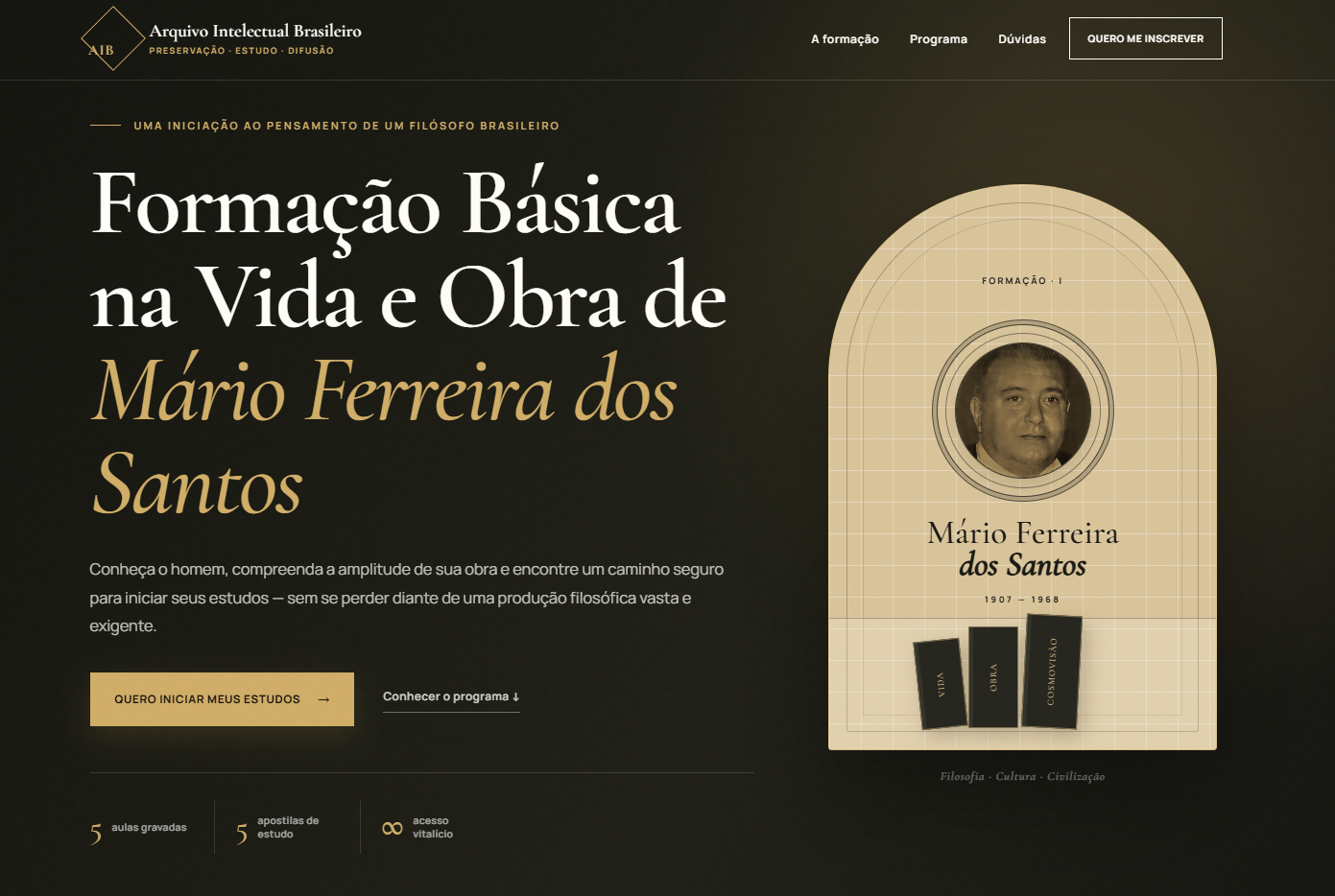 Landing page da Formação Básica na Vida e Obra de Mário Ferreira dos Santos