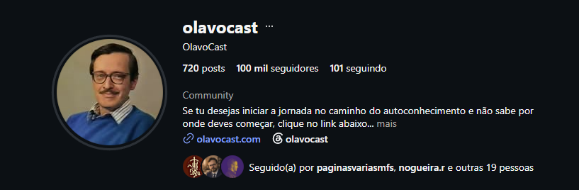 Perfil da OlavoCast com 100 mil seguidores