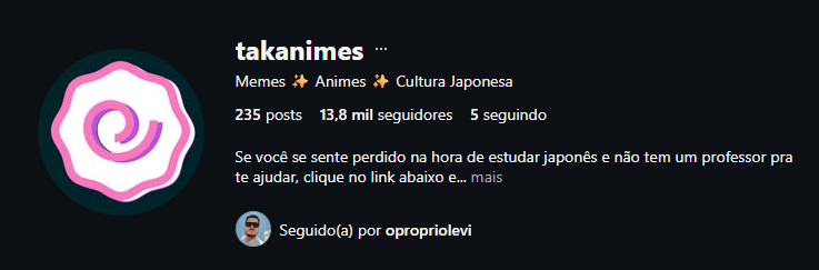Perfil da Takanimes com 13,8 mil seguidores